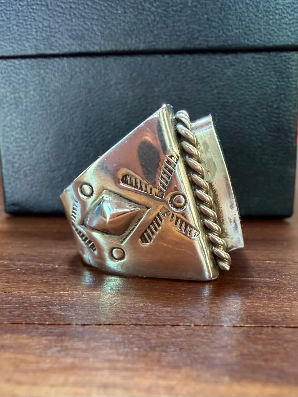 Sterling Inlay American Flag Ring with Turquoise - Picture 5 of 9